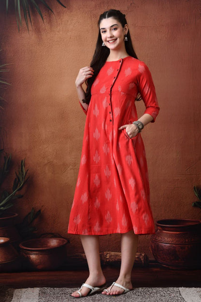 Red Ikat Angrakha Dress