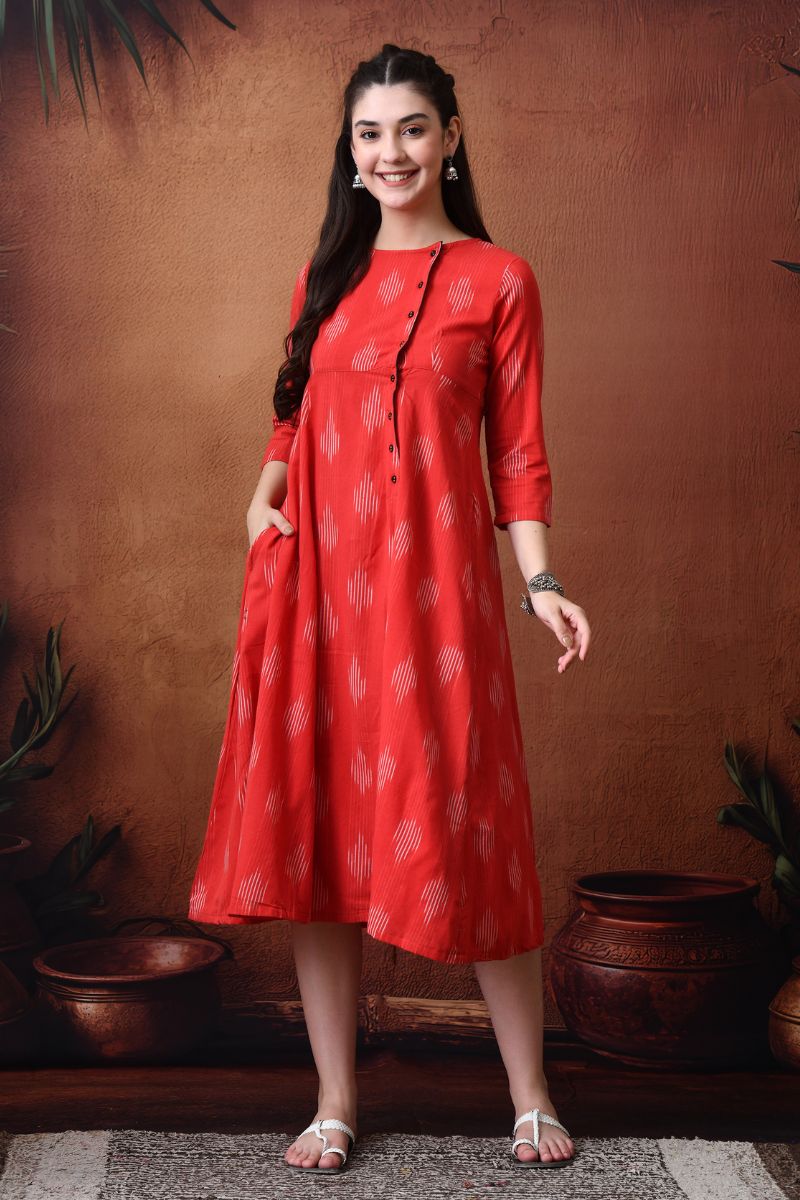 Red Ikat Angrakha Dress