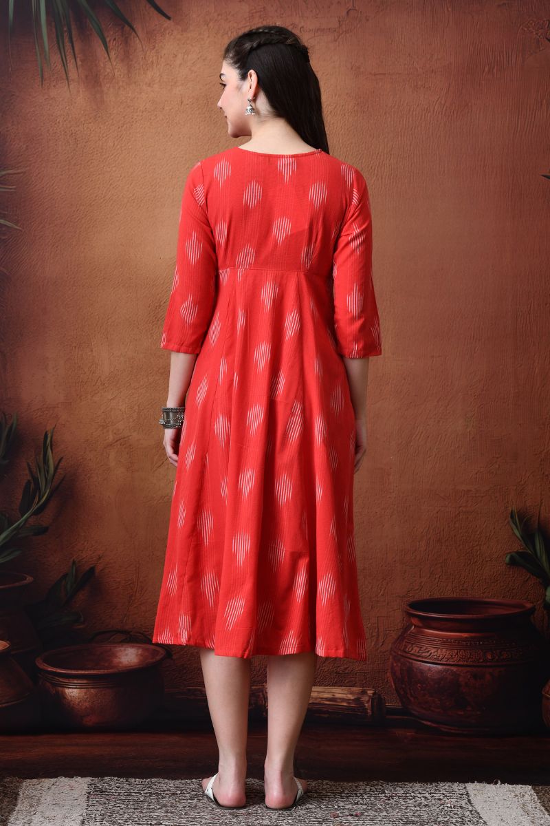 Red Ikat Angrakha Dress