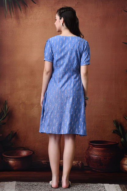 Powder Blue Ikat Wrap Dress