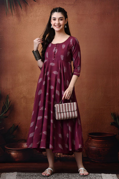 Plum Ikat Twirl Dress