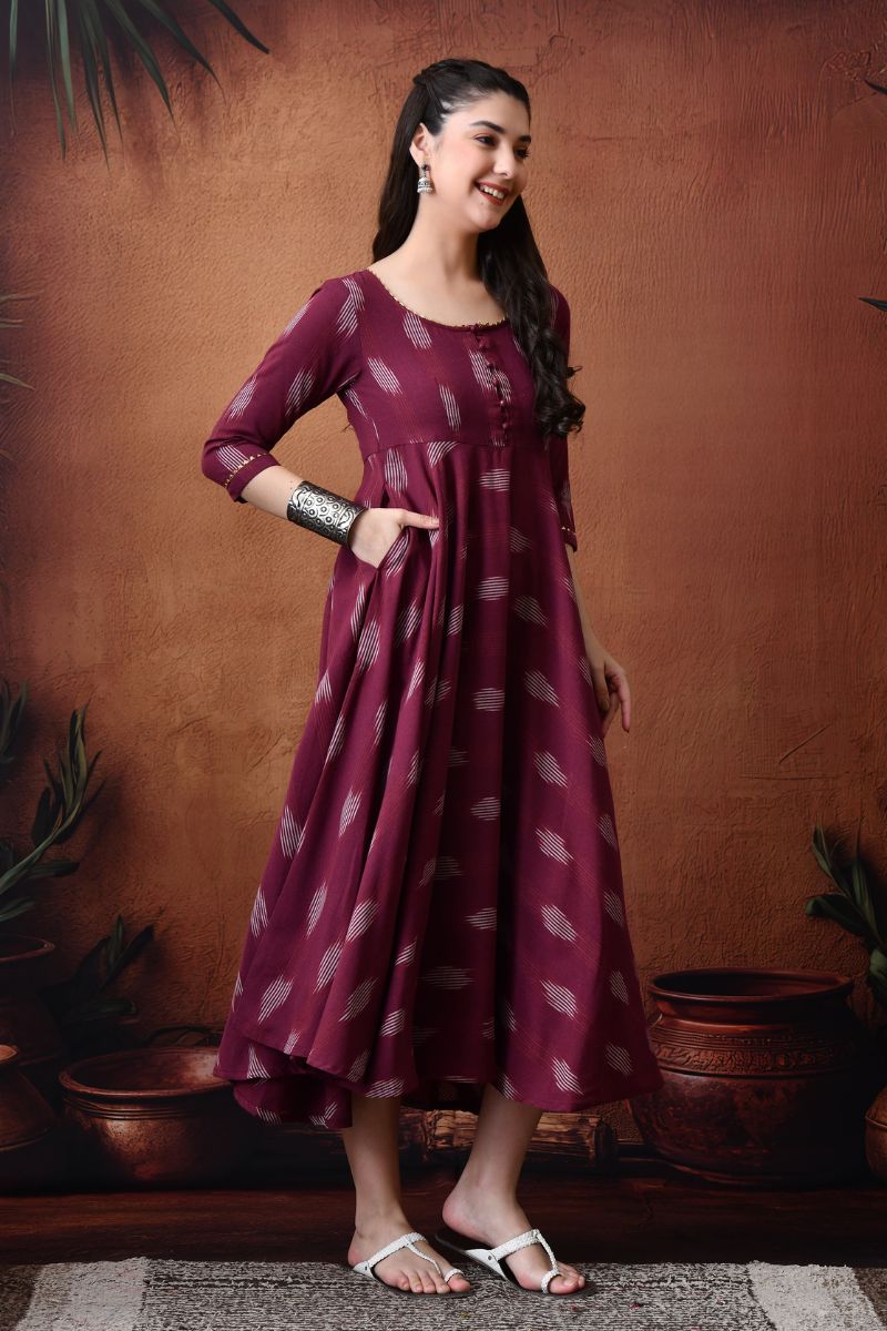 Plum Ikat Twirl Dress