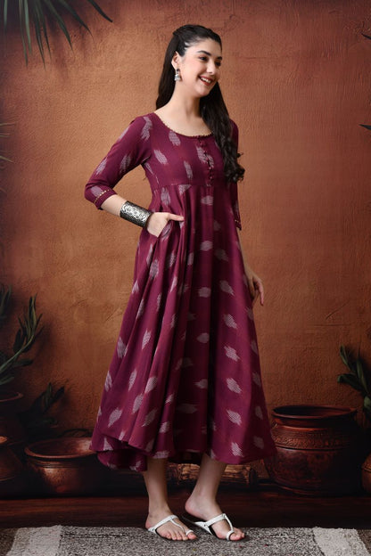 Plum Ikat Twirl Dress