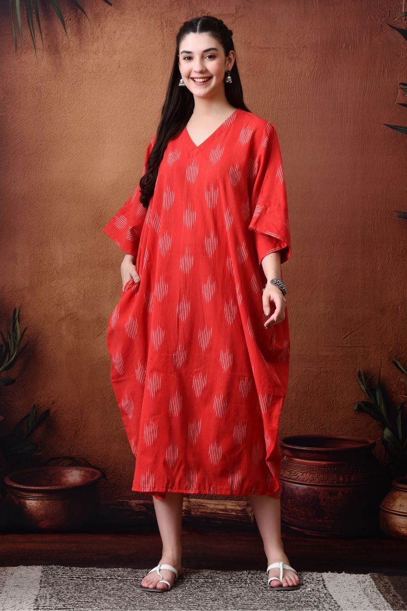 Red Ikat Cowl Dress