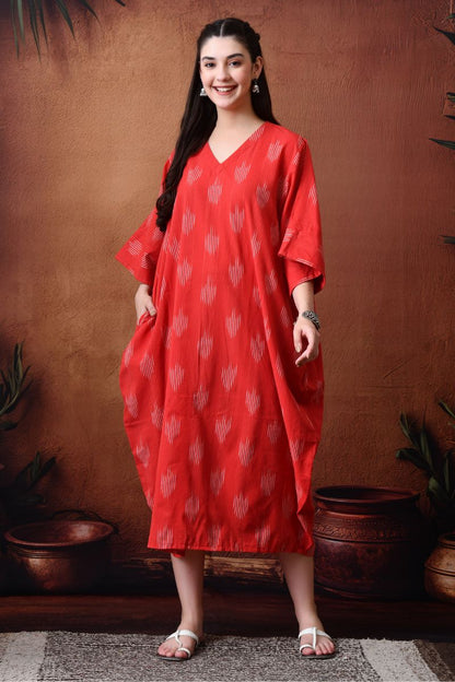 Red Ikat Cowl Dress