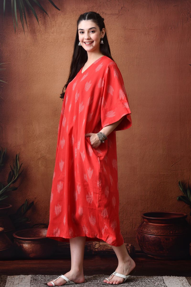 Red Ikat Cowl Dress