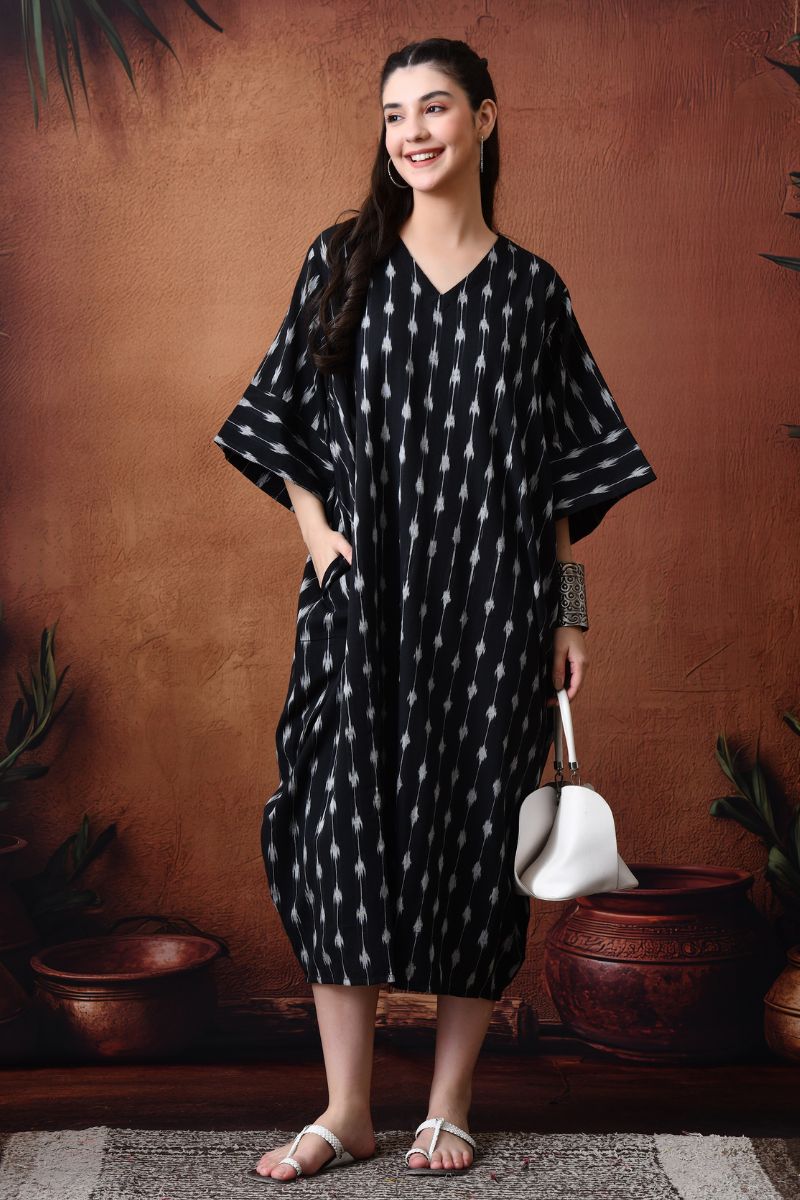 Black Ikat Cowl Dress