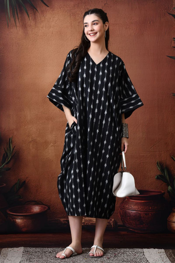 Black Ikat Cowl Dress