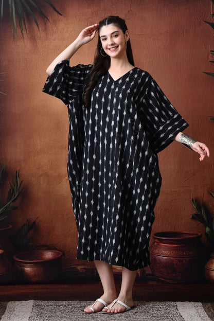 Black Ikat Cowl Dress