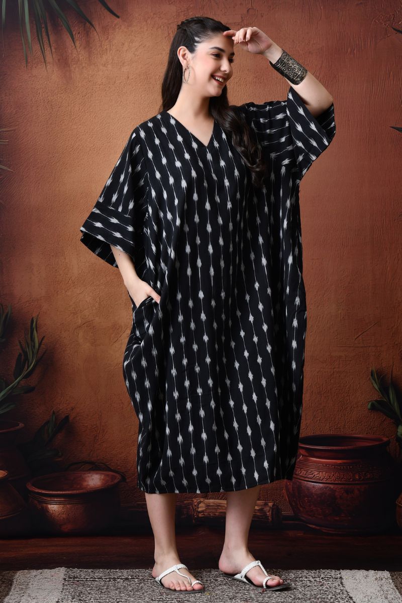 Black Ikat Cowl Dress