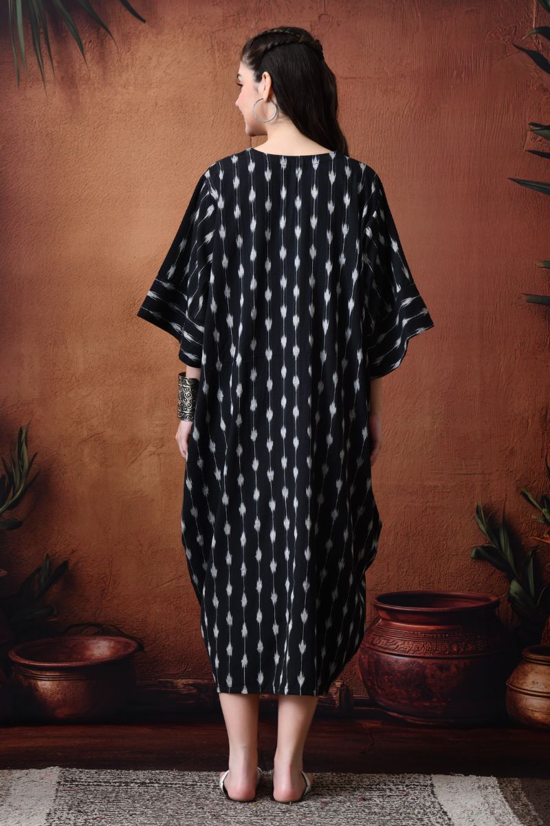 Black Ikat Cowl Dress