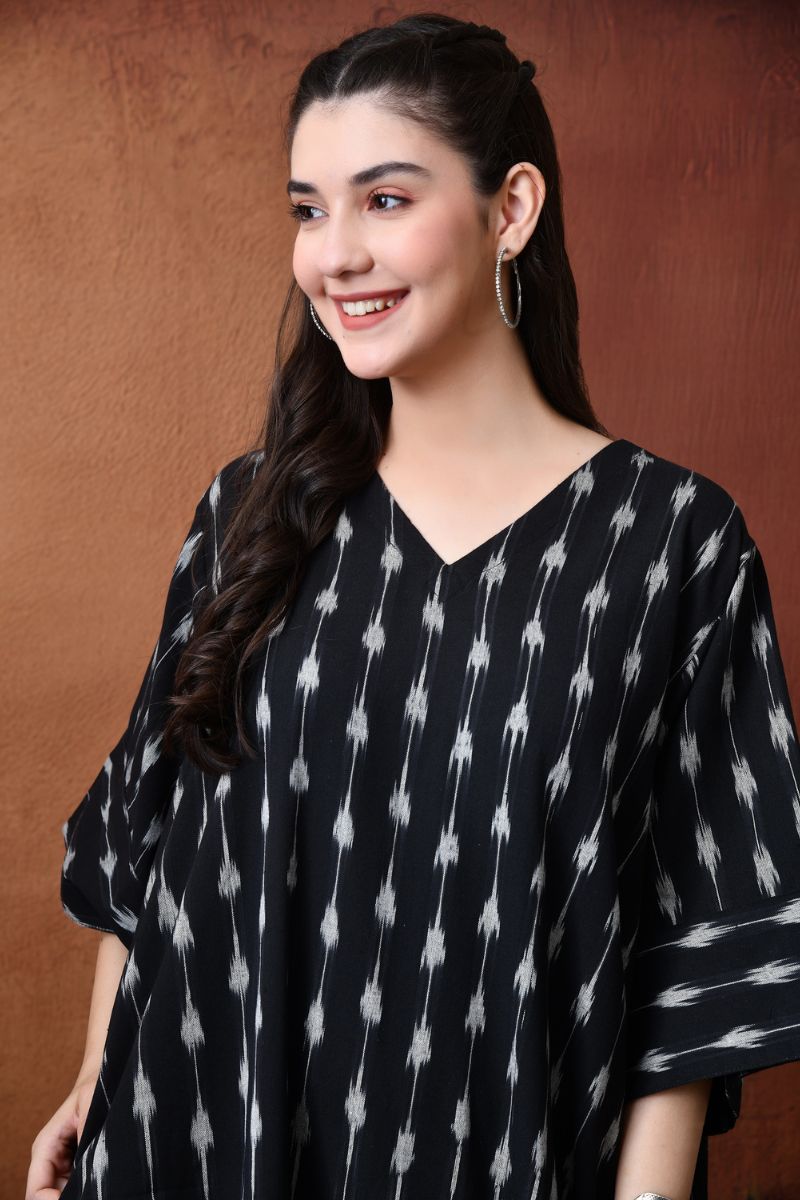 Black Ikat Cowl Dress