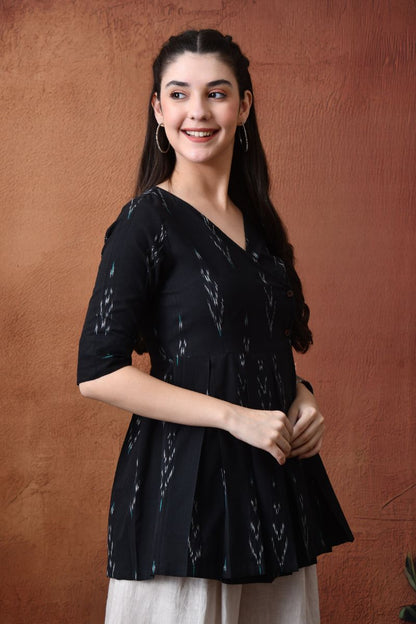 Black Ikat Wrap Top