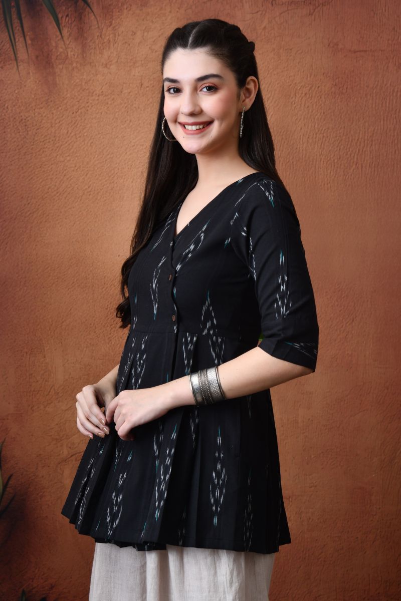 Black Ikat Wrap Top