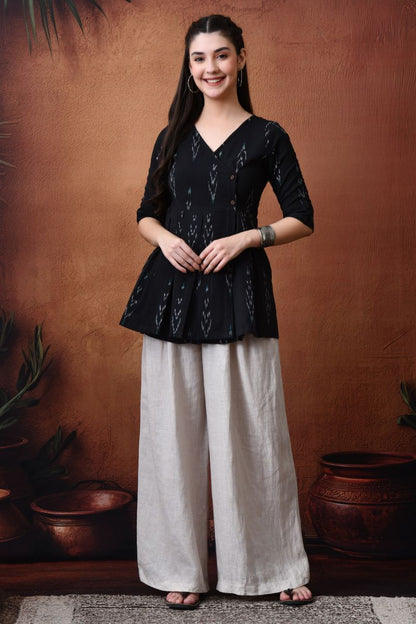 Black Ikat Wrap Top