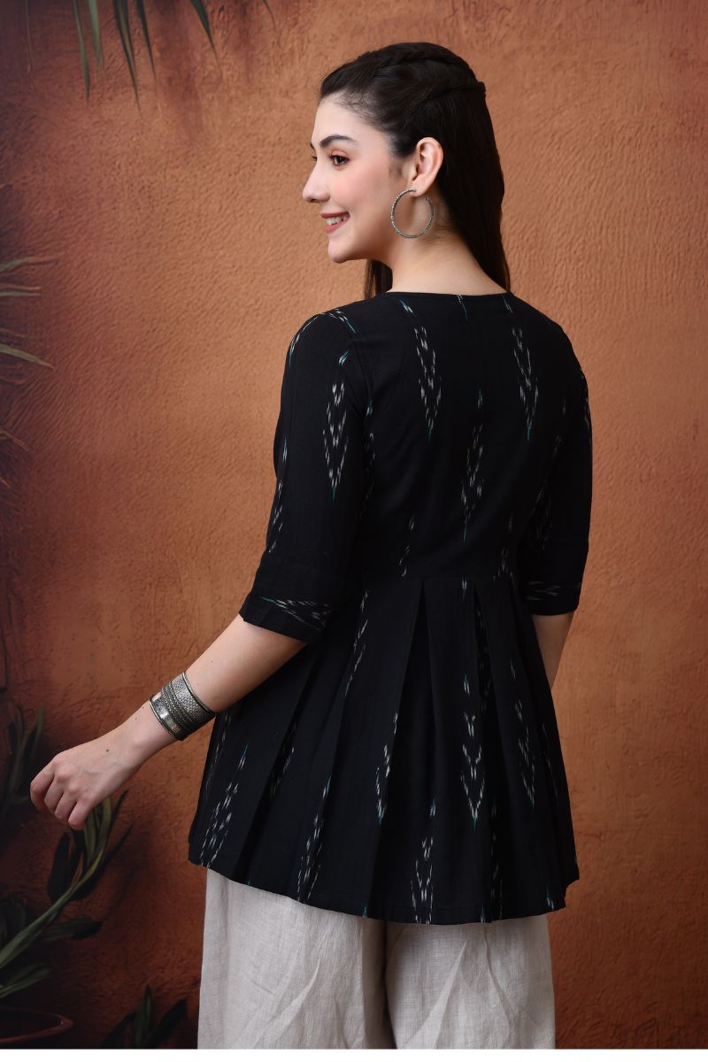 Black Ikat Wrap Top