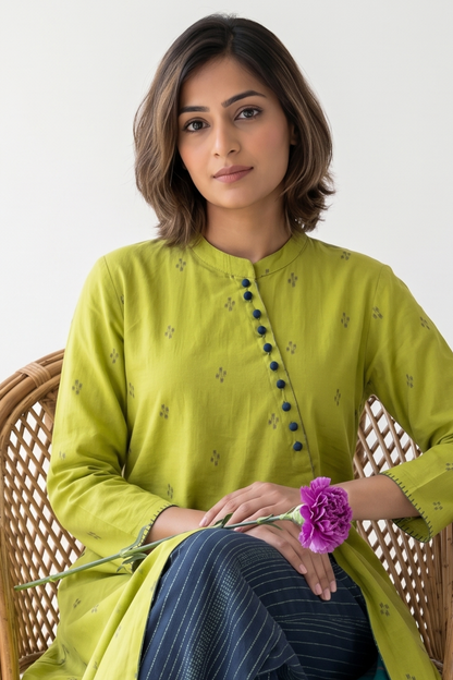 Verdant Melody Dots Cross Potli Angrakha Kurta Top