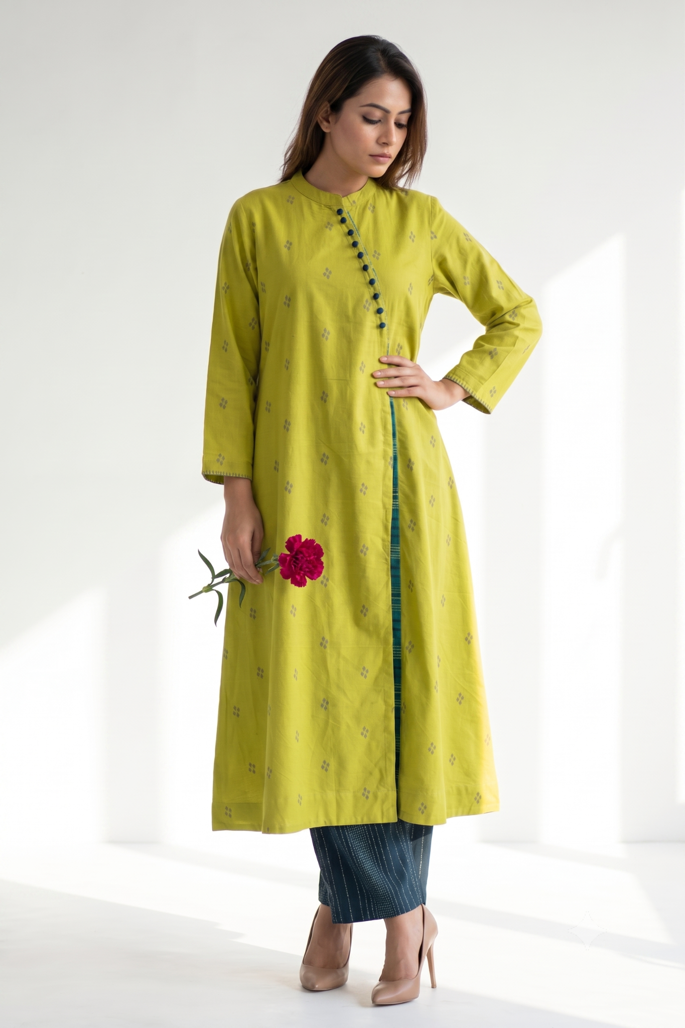 Verdant Melody Dots Cross Potli Angrakha Kurta Top