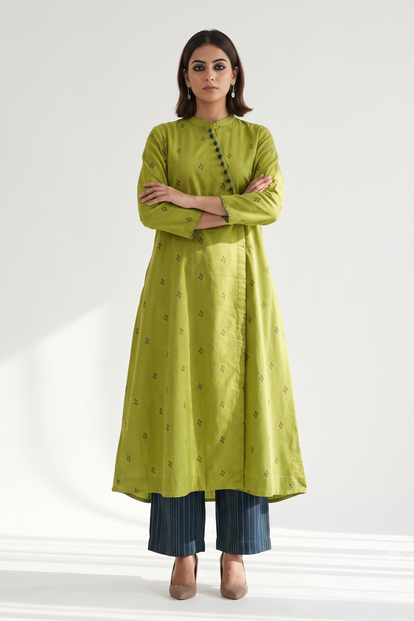 Verdant Melody Dots Cross Potli Angrakha Kurta Top