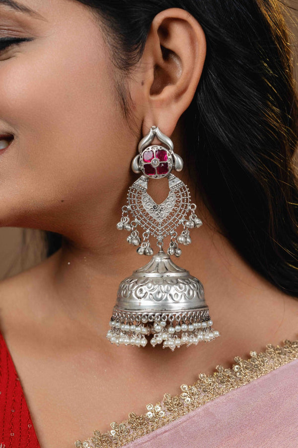 long silver jhumka earring