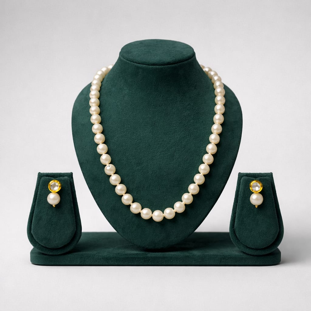 Premium Pearl Necklace & Earrings Set in Gold Finish LP- 48Hr Delivery