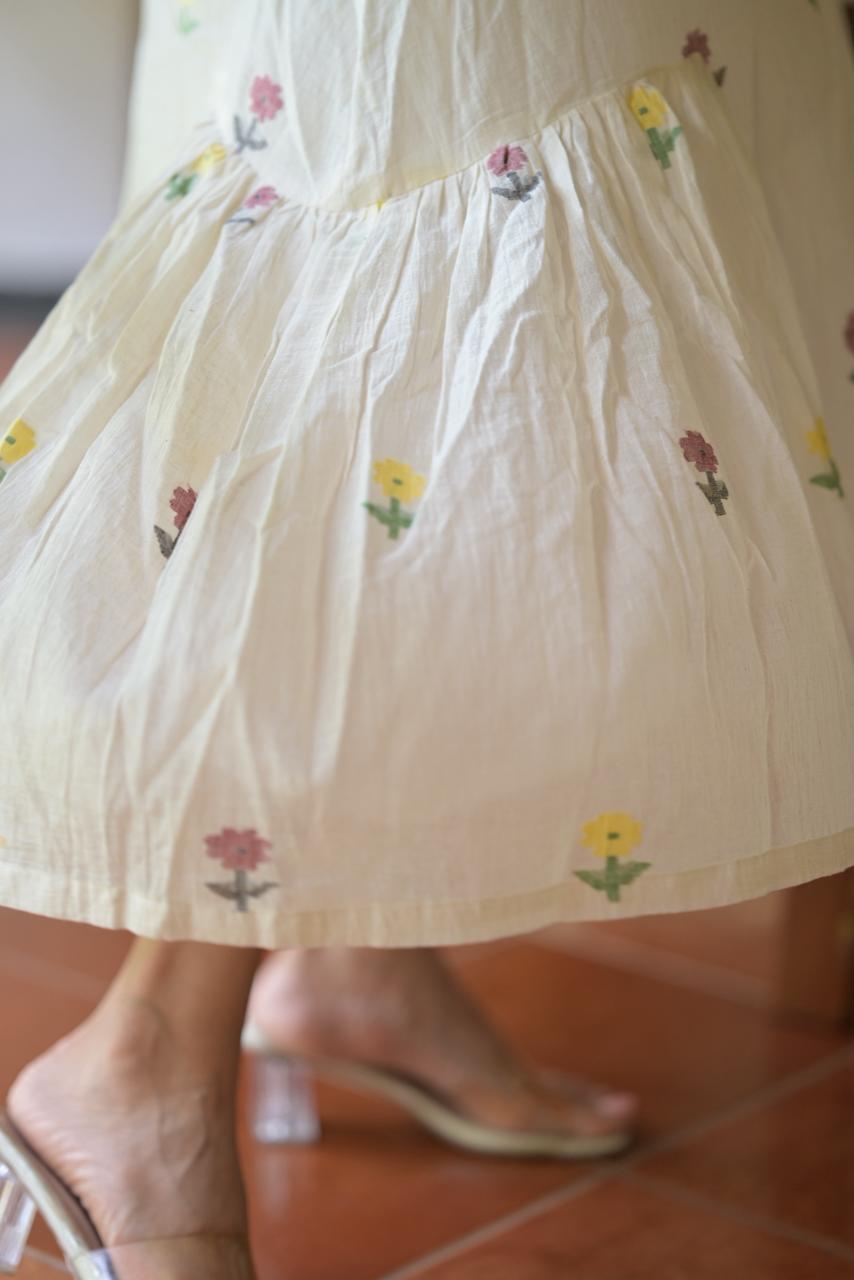 Khadi Mul Cotton Dress with Handwoven Jamdani Detailing Og