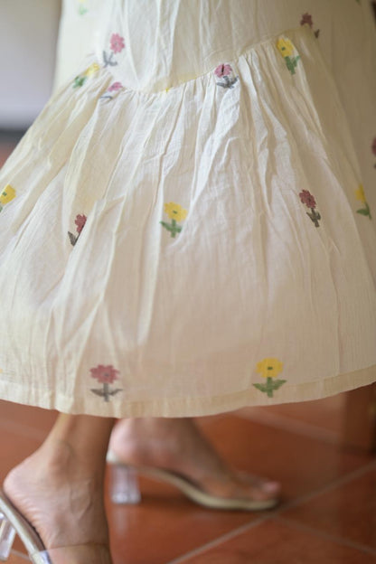 Khadi Mul Cotton Dress with Handwoven Jamdani Detailing Og