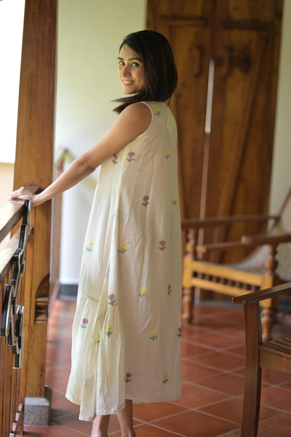 Khadi Mul Cotton Dress with Handwoven Jamdani Detailing Og