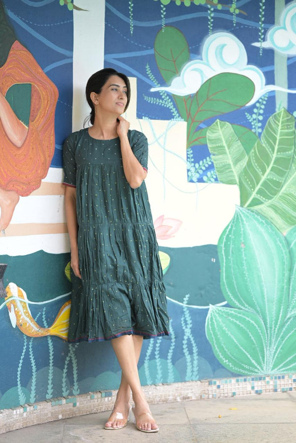 Khadi Mul Cotton Dress with Handwoven Jamdani Detailing Og