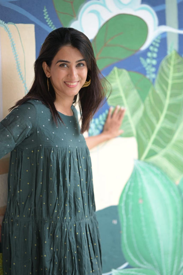 Khadi Mul Cotton Dress with Handwoven Jamdani Detailing Og