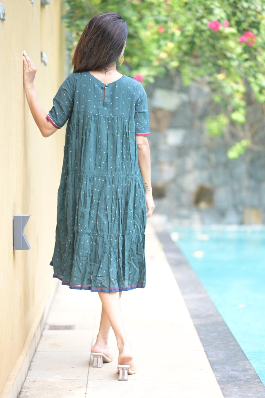 Khadi Mul Cotton Dress with Handwoven Jamdani Detailing Og