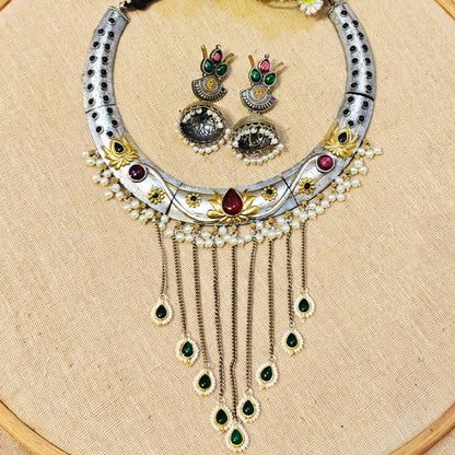 Lotus Silver Look Alike Dual Tone Choker