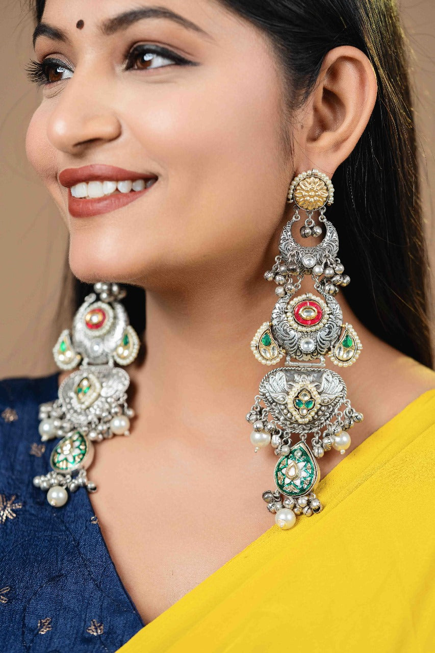 layered Oxidised dual tone earring