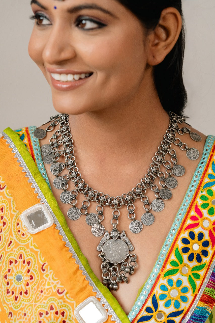 oxidised long necklace set