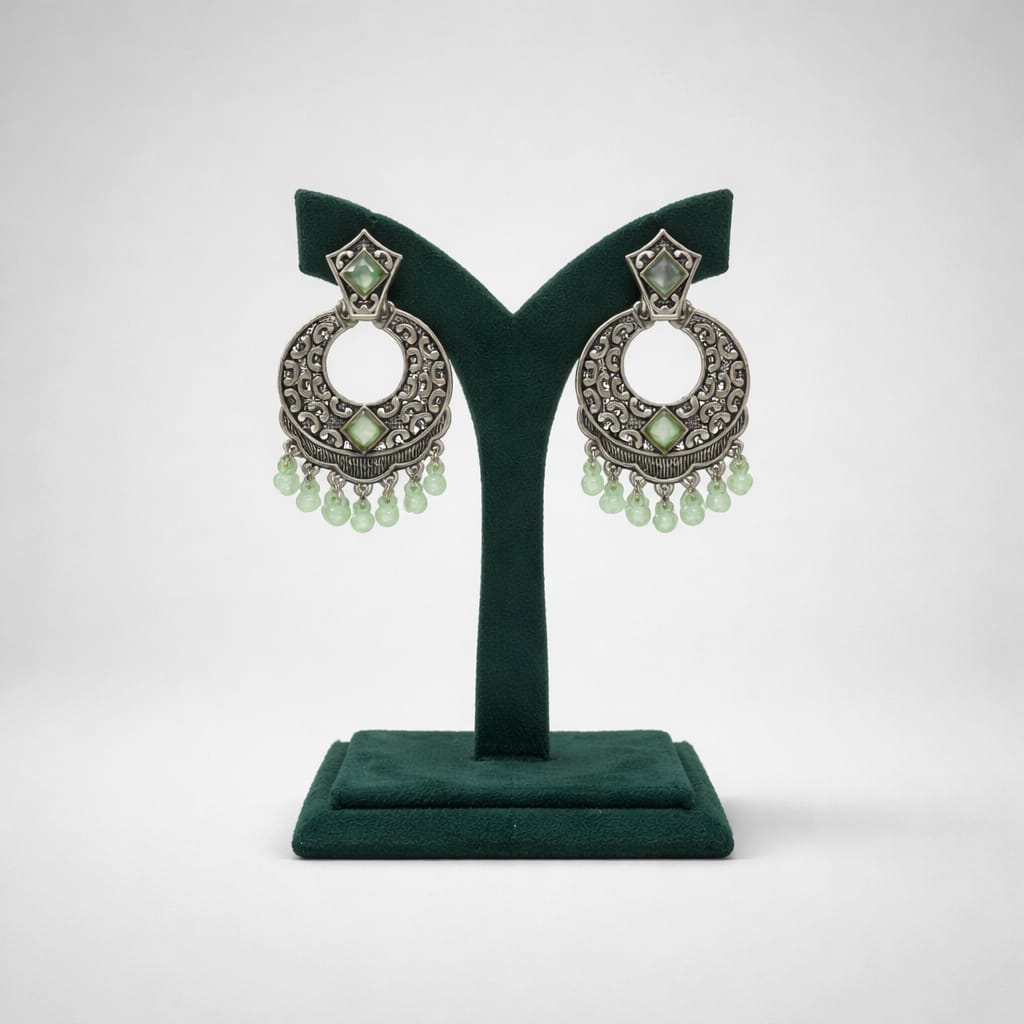Oxidised Metal Circular Hanging Earrings with Beads LP- 48Hr Delivery
