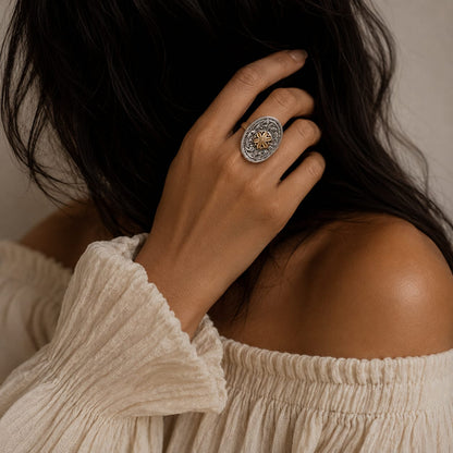 Lumbagol Silver Look Alike Dual Tone Ring