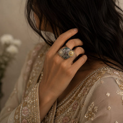 Bella Silver Look Alike Dual Tone Ring
