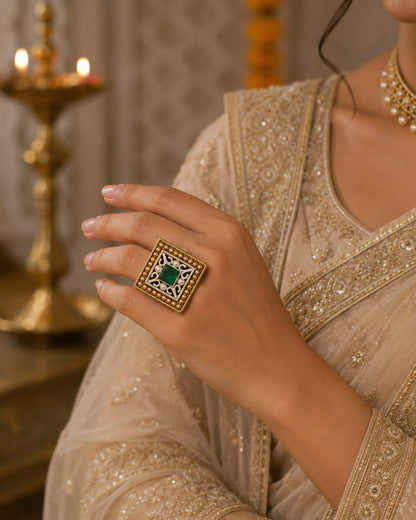 Boxed Elegance  Navratri Ethnic Silver Oxidised Ring For Women