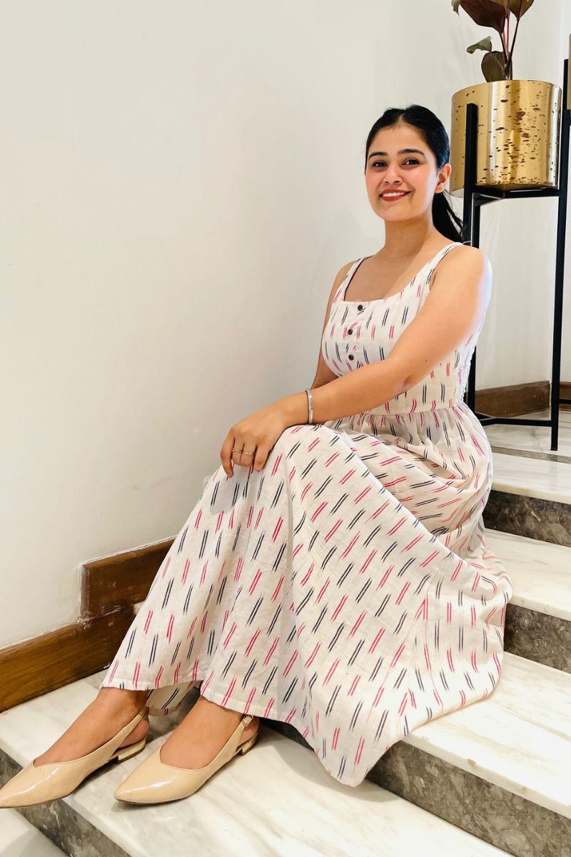 White Ikat Maxi Dress