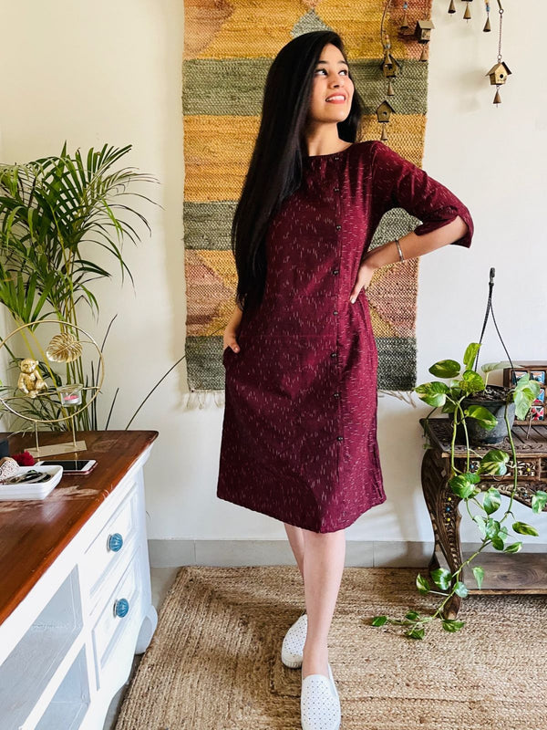 Wine Ikat Formal Shift Dress