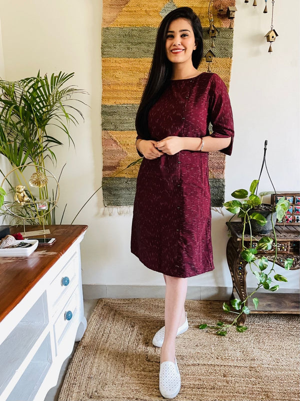 Wine Ikat Formal Shift Dress