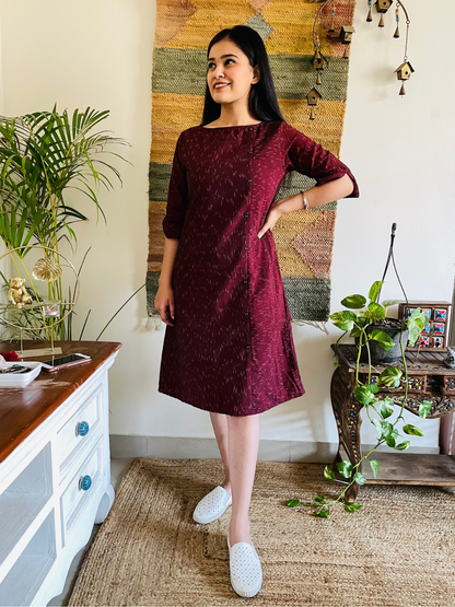 Wine Ikat Formal Shift Dress
