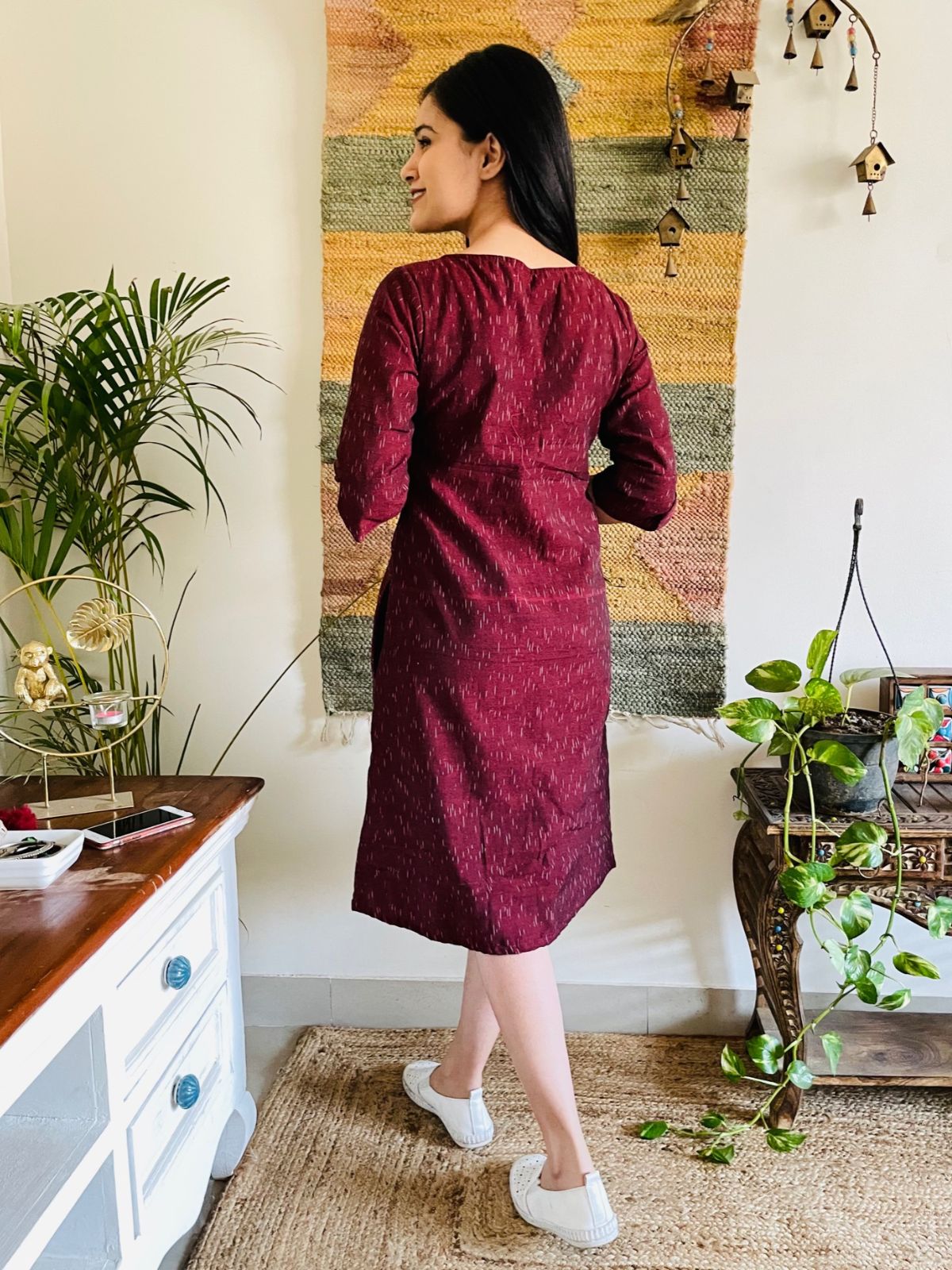 Wine Ikat Formal Shift Dress