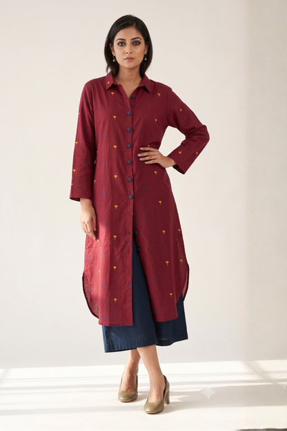 Marsala Bloom Long Cotton Shirt Dress Mc