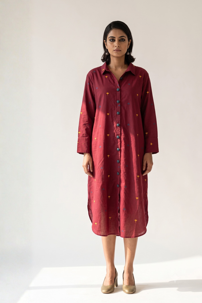 Marsala Bloom Long Cotton Shirt Dress Mc