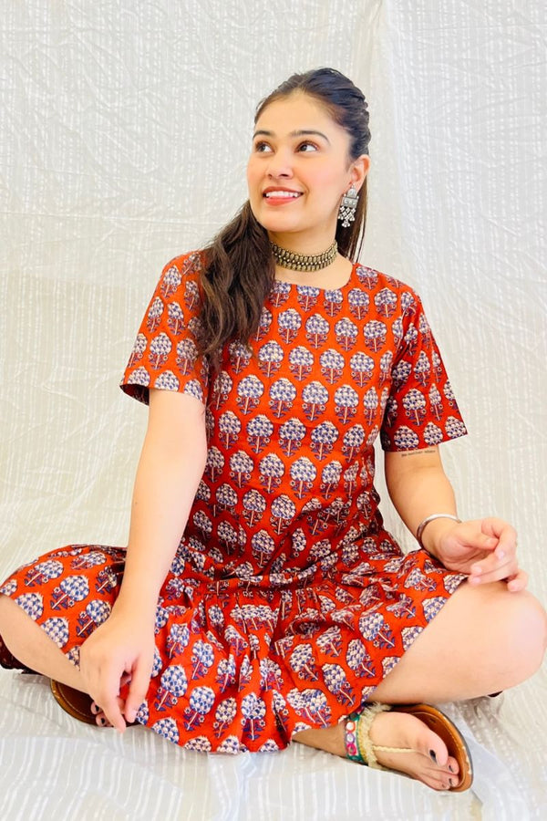 Ajrakh Hand Block Tiered Dress