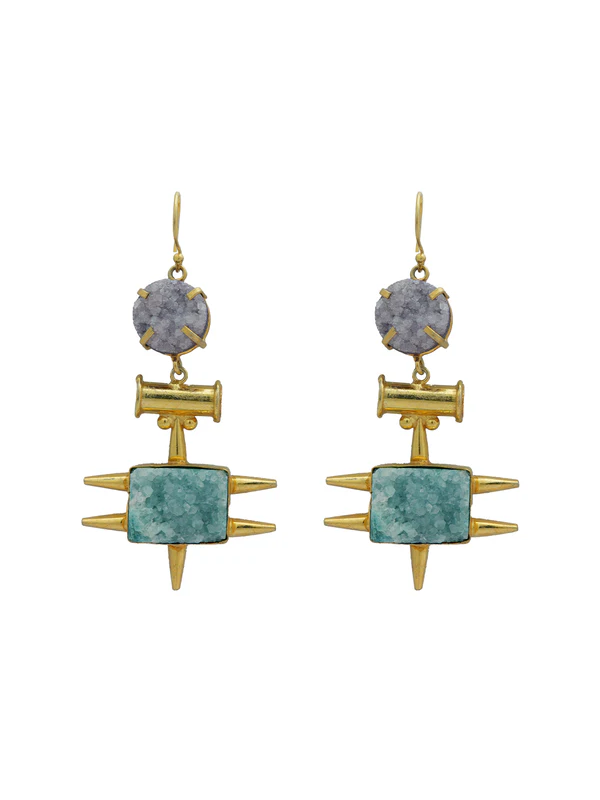 Gold Plated Earrings with Druzy