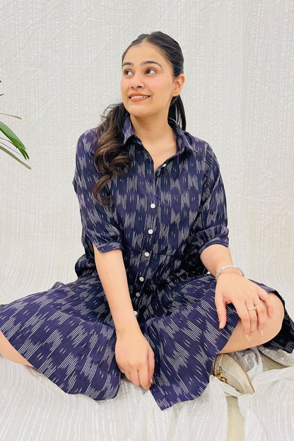 Aubergine Ikat Shirt Dress