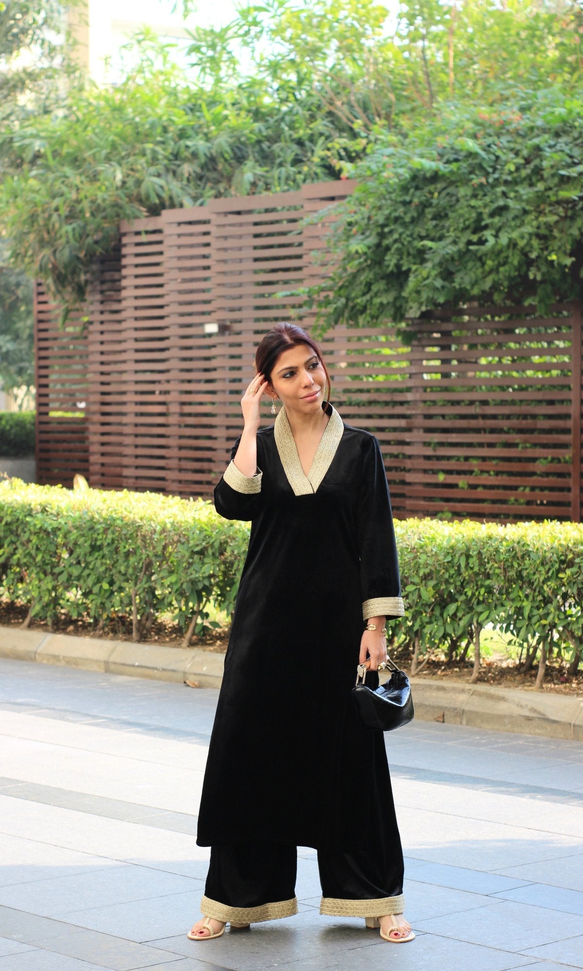 Black Velvet Laced Kurta & Pant - Baareeki