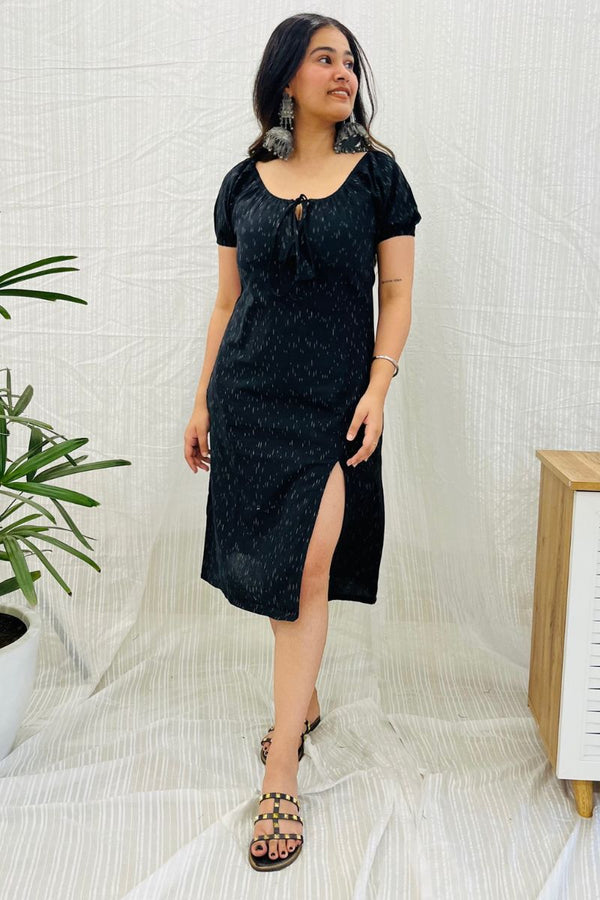 Black Ikat Slit Dress